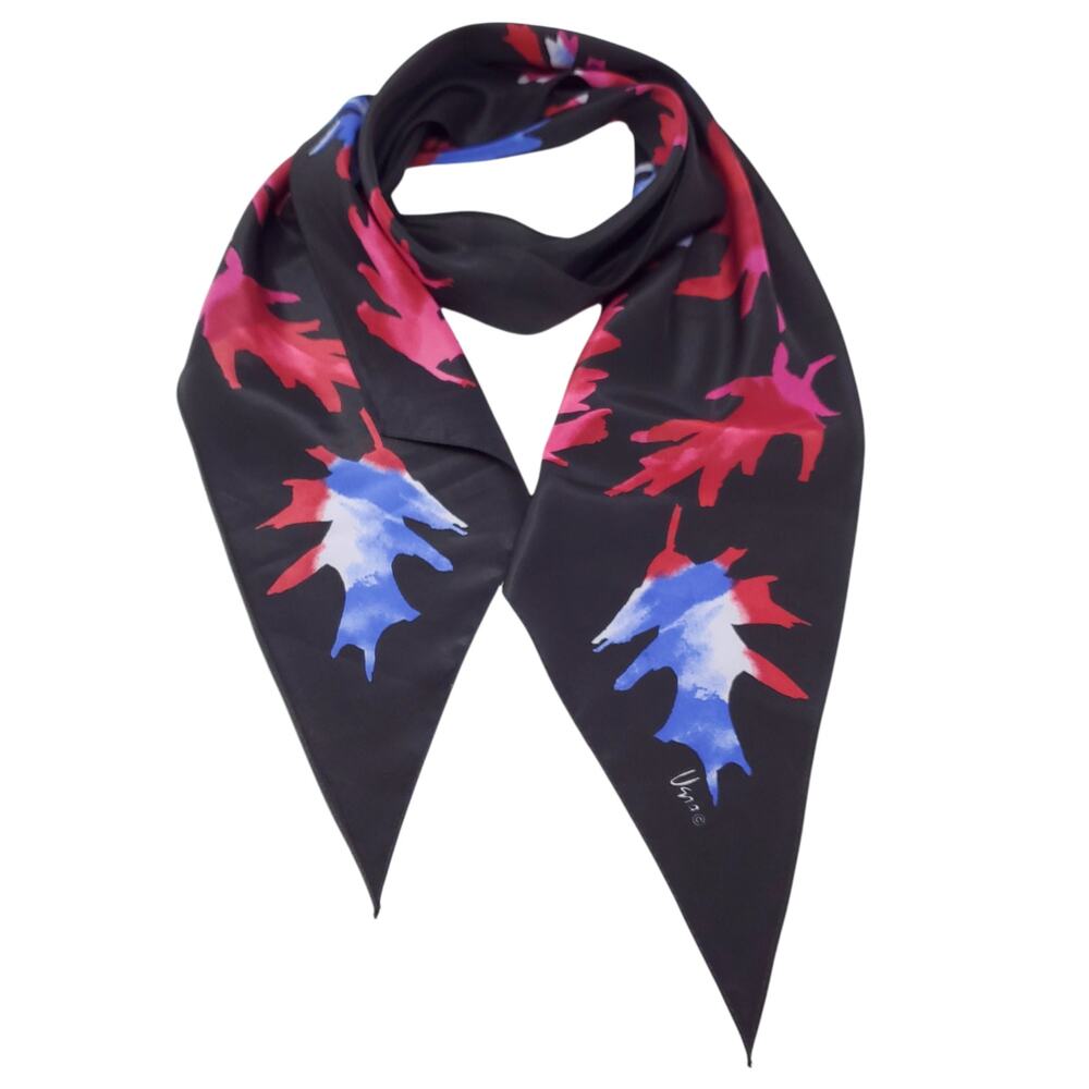 Ugra Leaf Print Fall Rectangle Scarf  Black